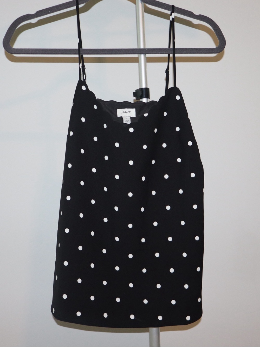 J. Crew Black and White Polka Dot Scallop-Neck Tank Top